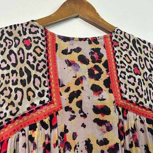 Blink London Joelle Leopard Peasant Blouse Multicolor Women’s Size M - Picture 5 of 15